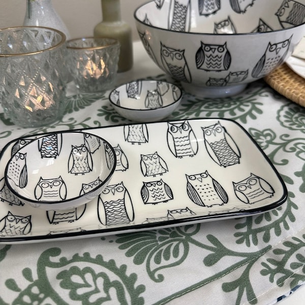 Whimsical Owls Serving and Kids Dinner Set - Porcelain - Dining, Buffet, Charcuterie, Entertaining, Tablescaping, Home Decorating, Events