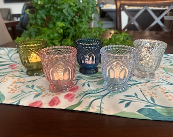 Glass Votive Candle Holders - 5 Colors - Tablescaping - Home Decor - Vintage Inspired - Weddings, Parties, Events - Farmhouse, Floral Design