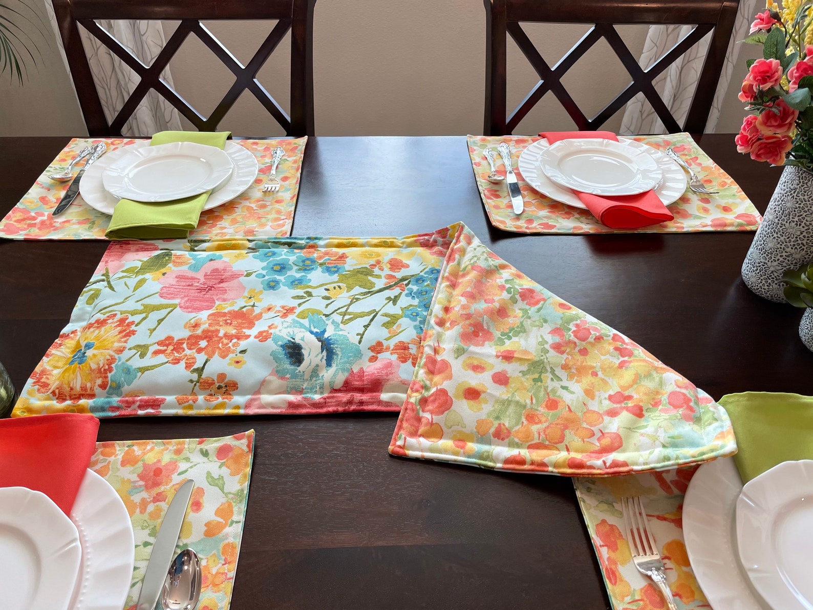 Hot Pad Table Runner Reversible Two Pastel Floral Patterns Etsy