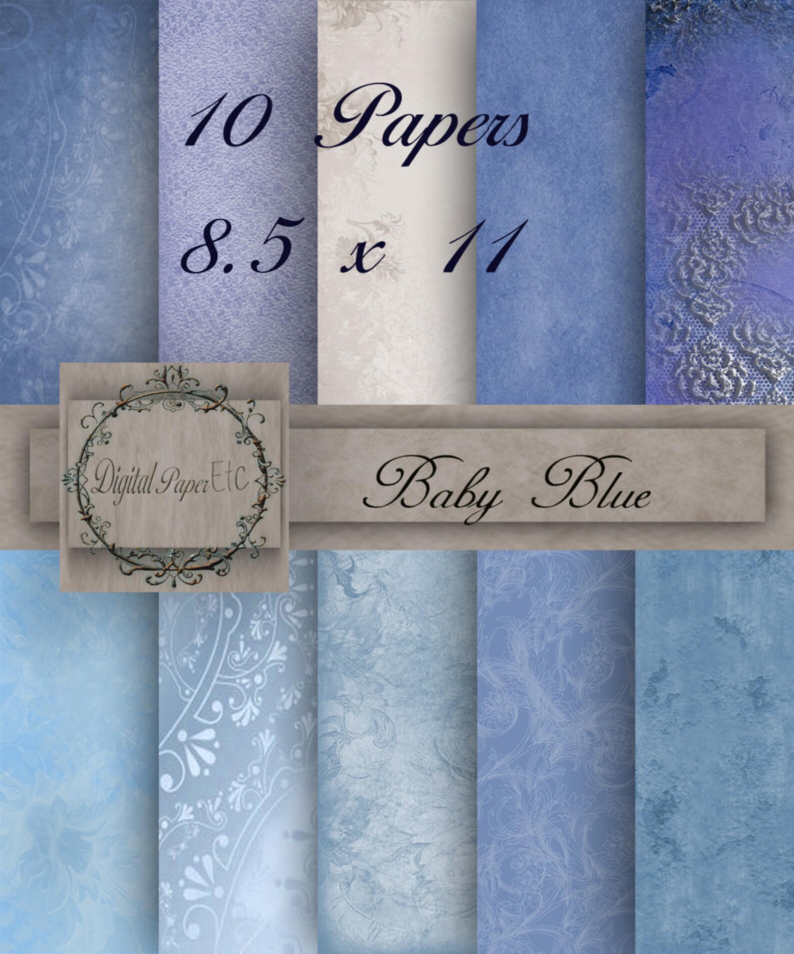 Baby Blue Digital Papers Baby Blue Printable Papers Blue Etsy