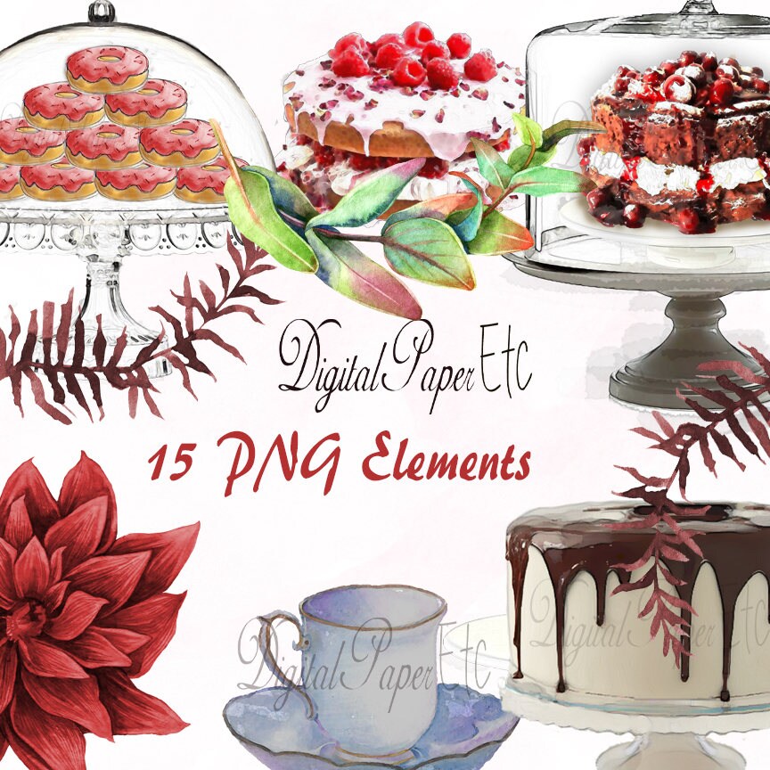 Download Watercolor Cake Clipart Food Clipart Dessert Clipart Etsy