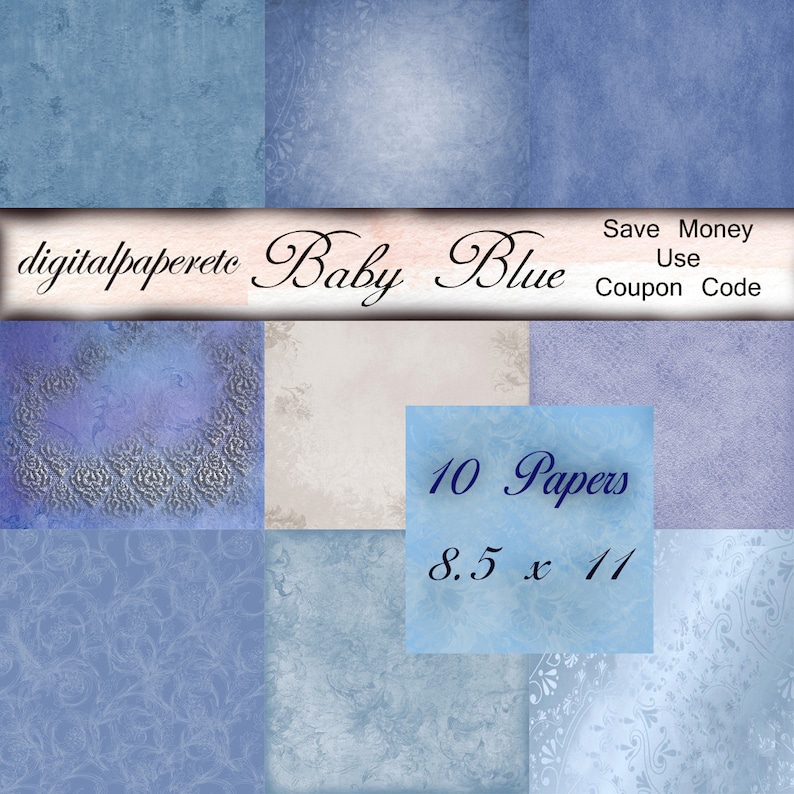 Baby Blue Digital Papers Baby Blue Printable Papers Blue Etsy