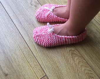 Girl&#39;s Pink Knited Slippers cotton natural children&#39;s gift girls knit house socks white handmade kids indoor fairy shoes
