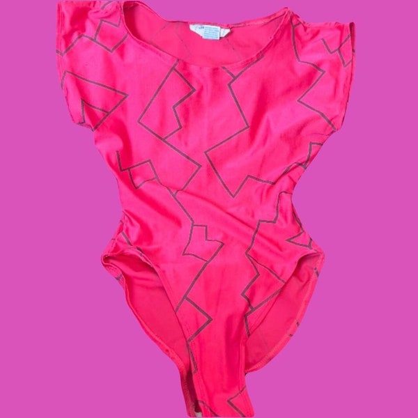 80s Pink High Hip Bodysuit | Vintage Jacques Moret Workout Wear Leotard Fitness Retro Aerobics Jane Fonda Style One Piece