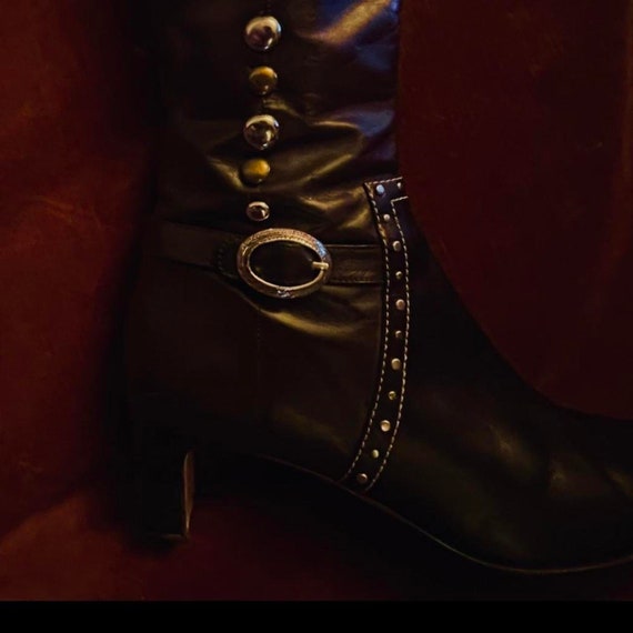 70s Knee High Black Leather Studded Mod Gogo Boots - image 2