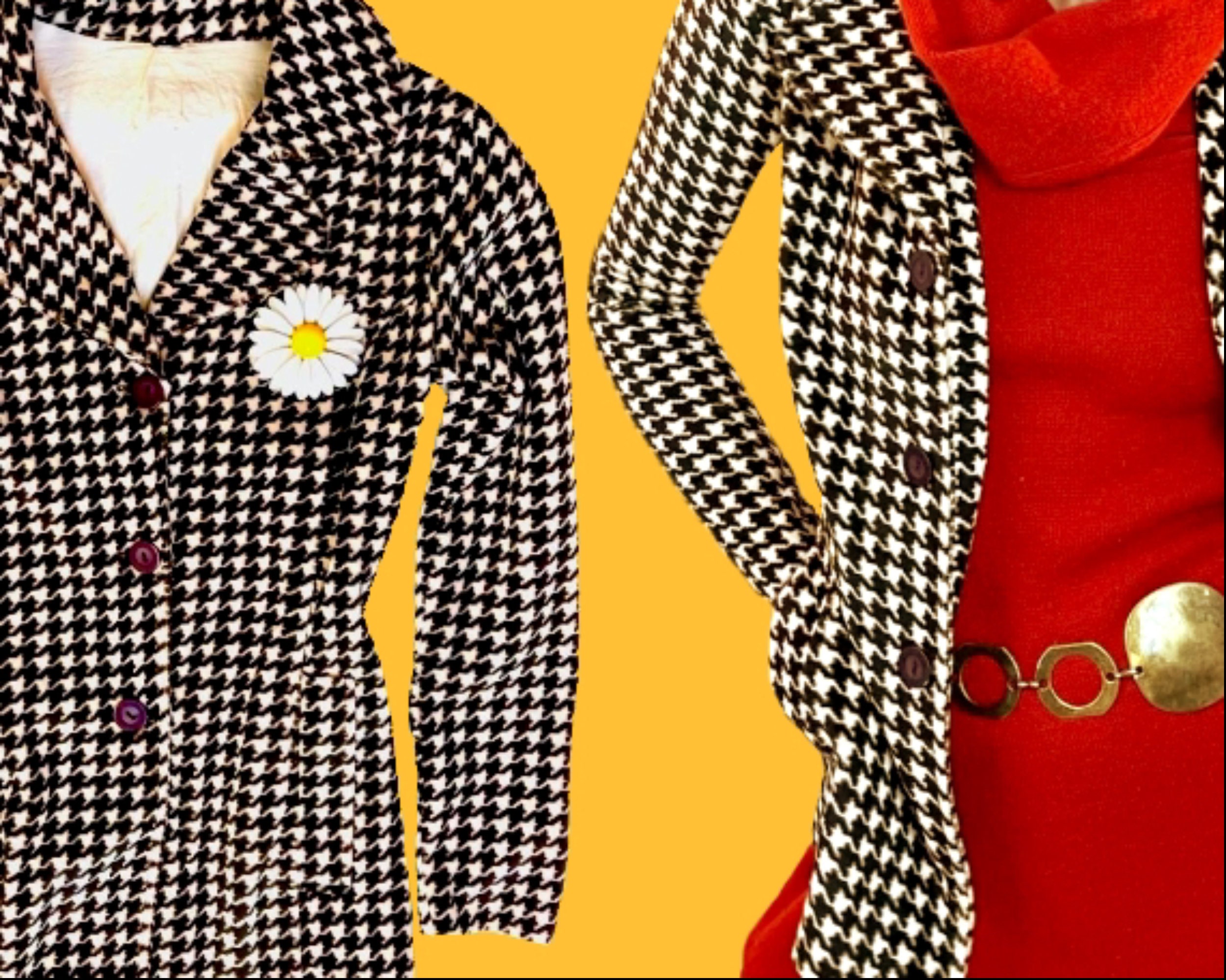 【vintage】 Oversizecoat Mod 60s Black and White Coat and Dress, Mod Set, Retro Set, 70s