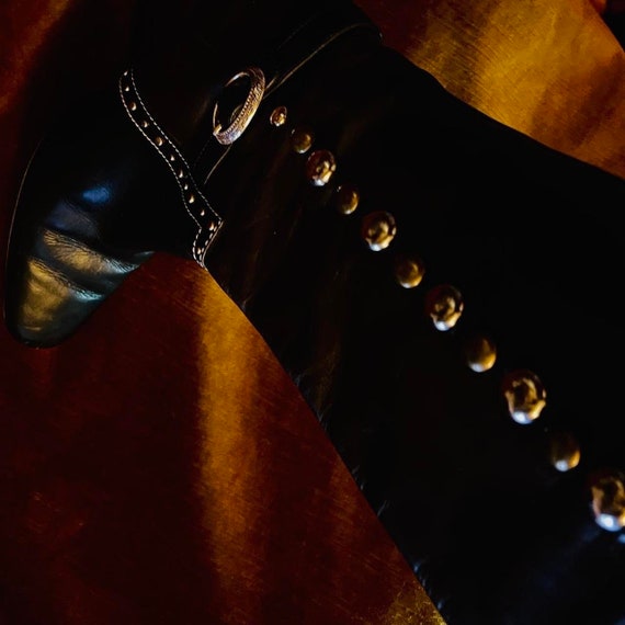 70s Knee High Black Leather Studded Mod Gogo Boots - image 3