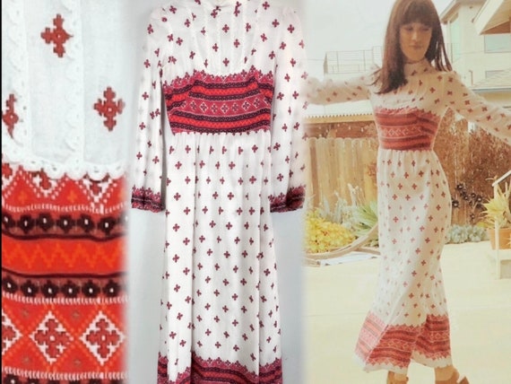 RARE 70s Prairie Dress with Balloon Sleeves and M… - image 1