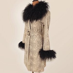 Mongolian Fur Trim Vintage Snake Glam Rock Trench Coat