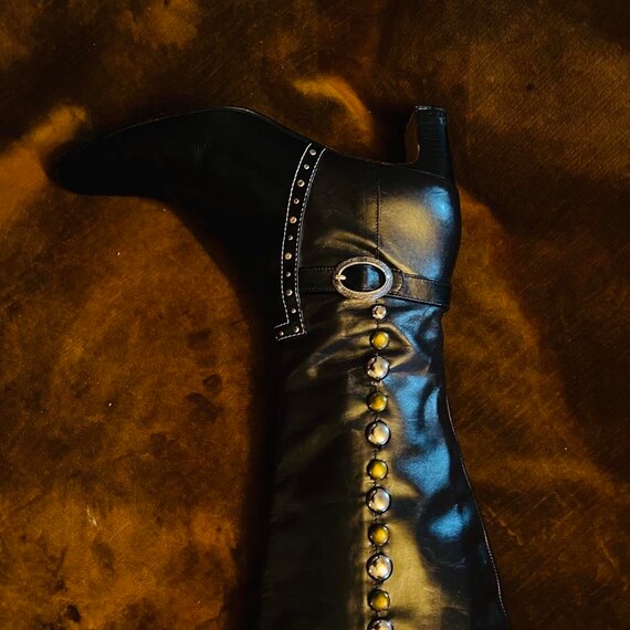 70s Knee High Black Leather Studded Mod Gogo Boots - image 5