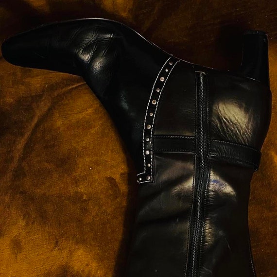 70s Knee High Black Leather Studded Mod Gogo Boots - image 6