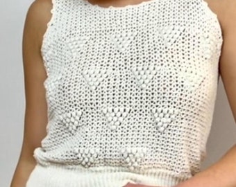 70s Minimalist Chunky Knit Geometric Tank Sweater Top
