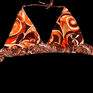 70s Vintage Hippie Psychedelic Halter Crop Top / Bikini Swim Top