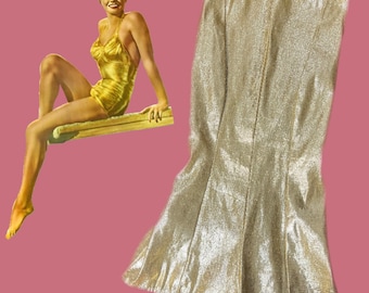 50s/60s "Gold Mermaid" Classic Gold Lame Bodysuit / Jumpsuit / Romper / Bond Girl / Costume