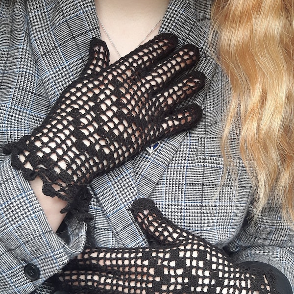 Gants de style vintage femme - Crochet, mariage, formelle, soirée, costume, noir /blanc/ brun/ vert, fait main 30s 40s