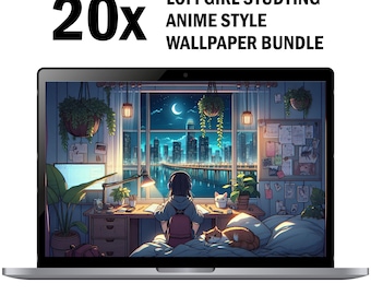 Anime LoFi Girl Desktop Wallpaper Bundle, Commercial Use (Digital Download)