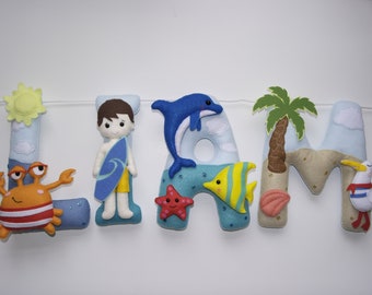 Meer Thema Name Geburtstagsbanner, Ozean Thema Banner, Junge oder Mädchen, personalisierte Filz Namen Girlande / Wimpelkette, Geburtstagsparty Raum Wanddekoration