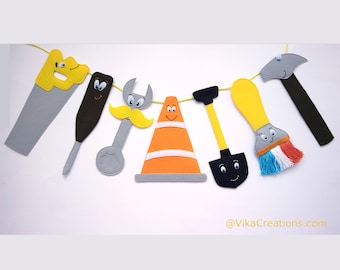 Kleiner Baumeister, Konstruktion Flach Banner, Kinderstuhl Girlande, personalisierte Filz Name Banner / Girlande, Geburtstagsfeier Raum Wanddekoration