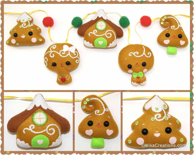 Girl Five Gingerbread Style Ornaments with Pompoms Boy Felt Christmas Tree Garland Ready To Ship House Xmas Tree Christmas Garland