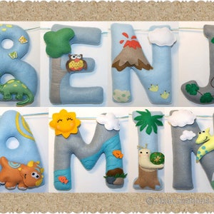 Dinosaur Theme Name Birthday Banner, Boy or Girl, Personalized Felt Name Garland/Bunting, Birthday Party Room Wall Decoration