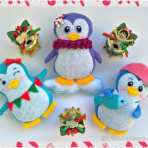 Set of Three Hanging Penguin Ornaments, Handmade Felt Christmas Tree Ornament, Xmas Home and Holiday Decor, Felt Animals
