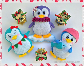 Set of Three Hanging Penguin Ornaments, Handmade Felt Christmas Tree Ornament, Xmas Home and Holiday Decor, Felt Animals