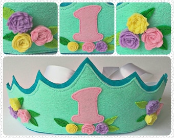 Princess Crown, Choose Your Colors and Age, Personalized Girl Birthday Crown, Girl Party Crown, Handmade Felt Crown