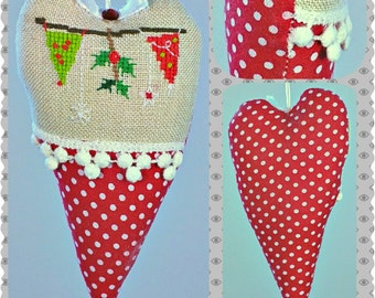 Christmas Garland Heart Decoration, Christmas Heart Ornament, Handmade Decoration, Xmas Home Holiday Decor, Christmas Tree