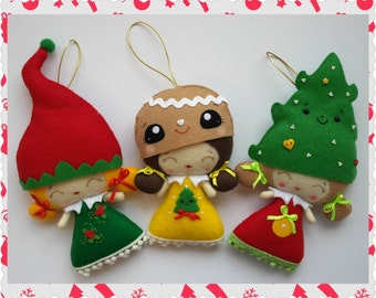 Juego de tres muñecos navideños de fieltro, figuritas navideñas de fieltro colgantes, decoración navideña para el hogar