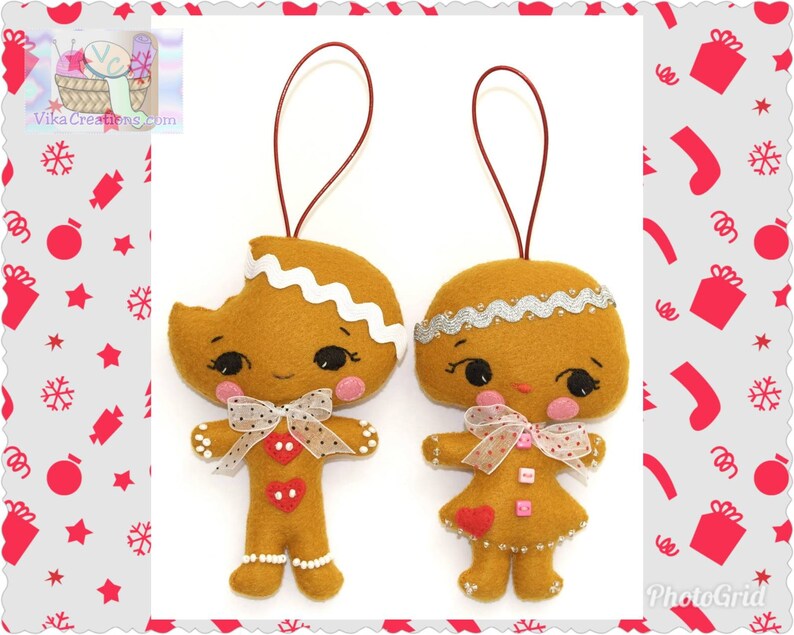 Set of Two Gingerbread Ornaments Boy and Girl Figurine Etsy