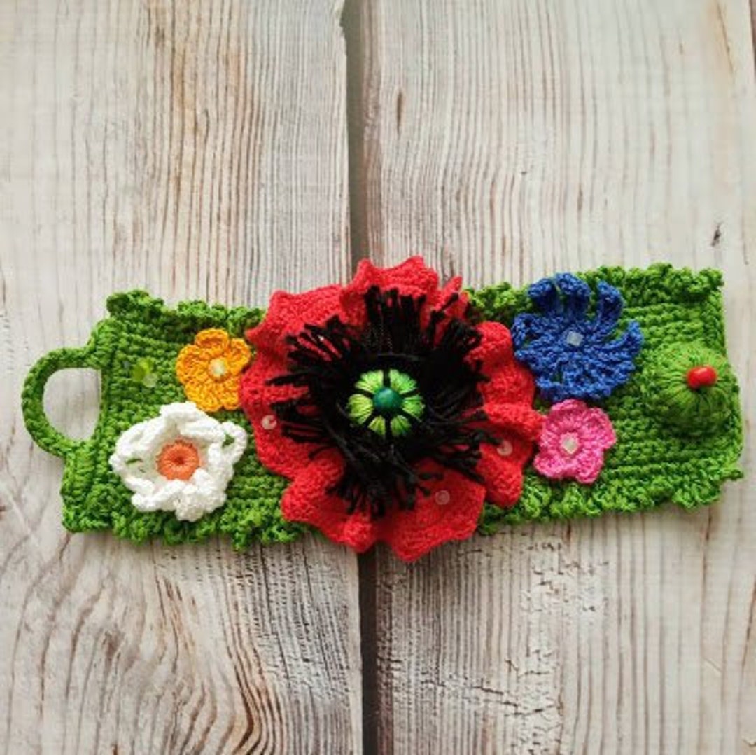 Beautiful Knitted Bracelet With Wild Flowers for Her Gift Idea Etsy