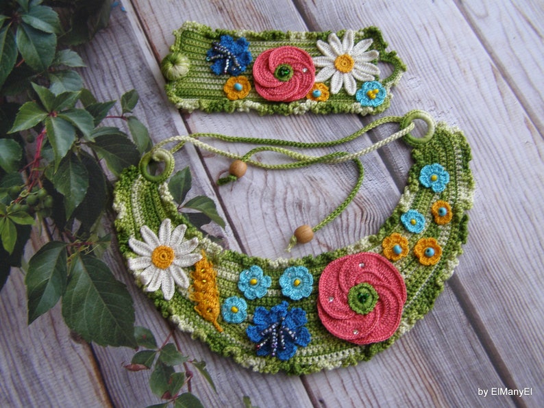 Crochet Necklace With Wildflowers for Her Gift Idea Ornament Necklace ...