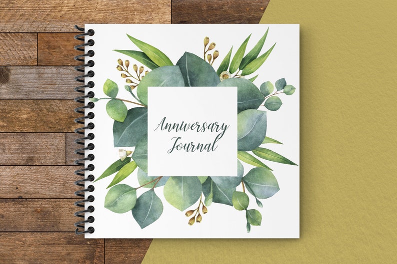 Wedding Anniversary Journal Eucalyptus Greenery Personalized Cover Available image 1