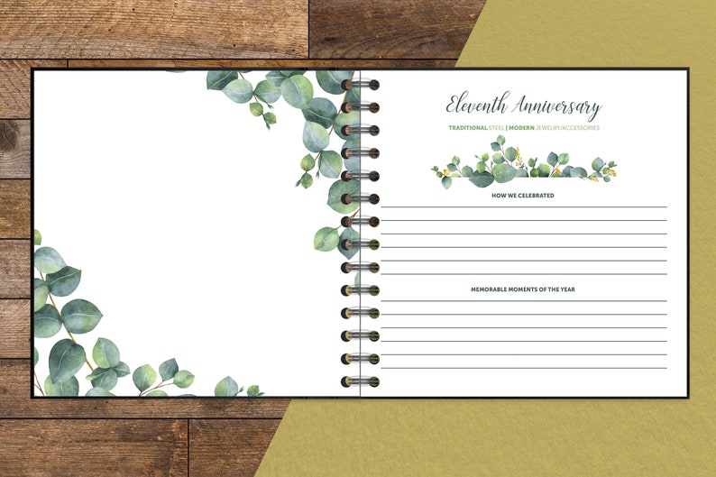 Wedding Anniversary Journal Eucalyptus Greenery Personalized Cover Available image 5