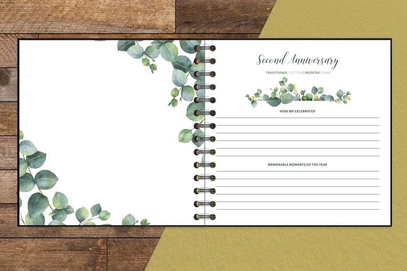 Wedding Anniversary Journal Eucalyptus Greenery Personalized Cover Available image 4