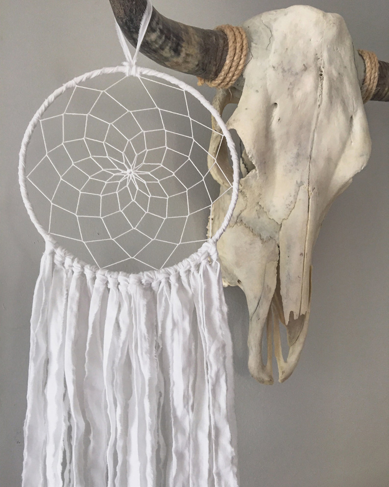White Dream Catcher Bohemian Dream Catcher Bohemian Wall Etsy