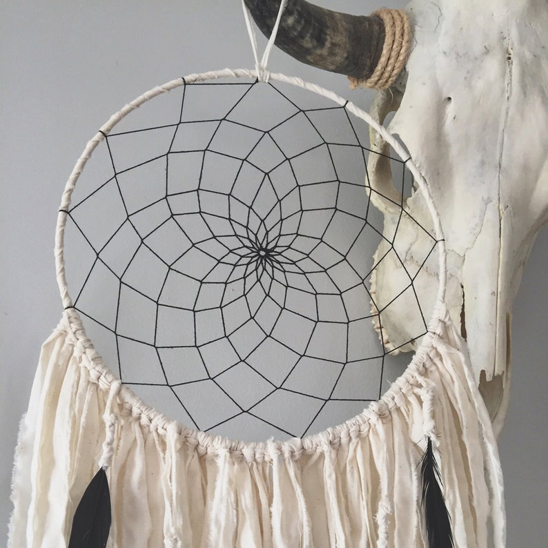Large Dream Catcher Large White Dream Catcher With Black Etsy