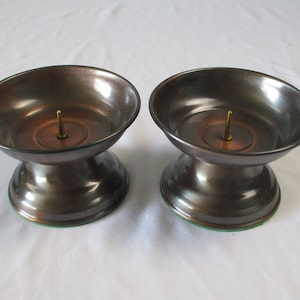 Pair of New Old Stock Vintage Coppercraft Guild Brushed Copper Candle candlestick holders Mid Century 1970s USA