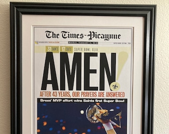 New Orleans Saints - 2010 Super Bowl Champions - Front Page Newspaper - Matted & Framed