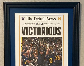 Michigan Wolverines - 2024 College Football National Champions - Framed & Matted Front Page Newspaper Print