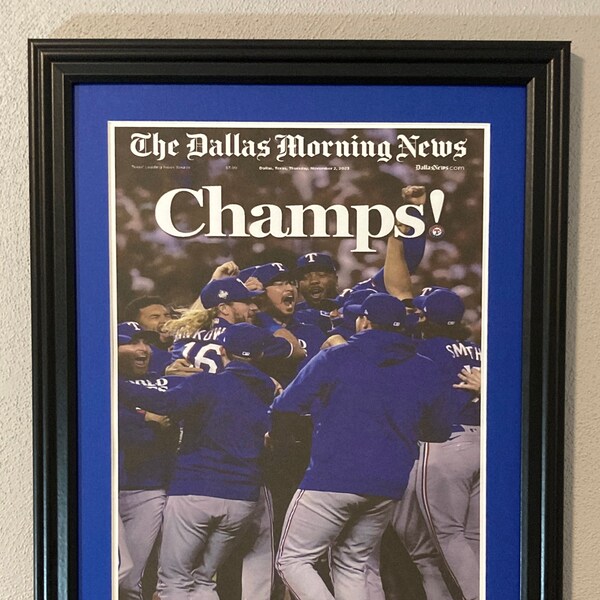 2023 Texas Rangers - World Series Champions - Framed & Matted Front Page Newspaper Print