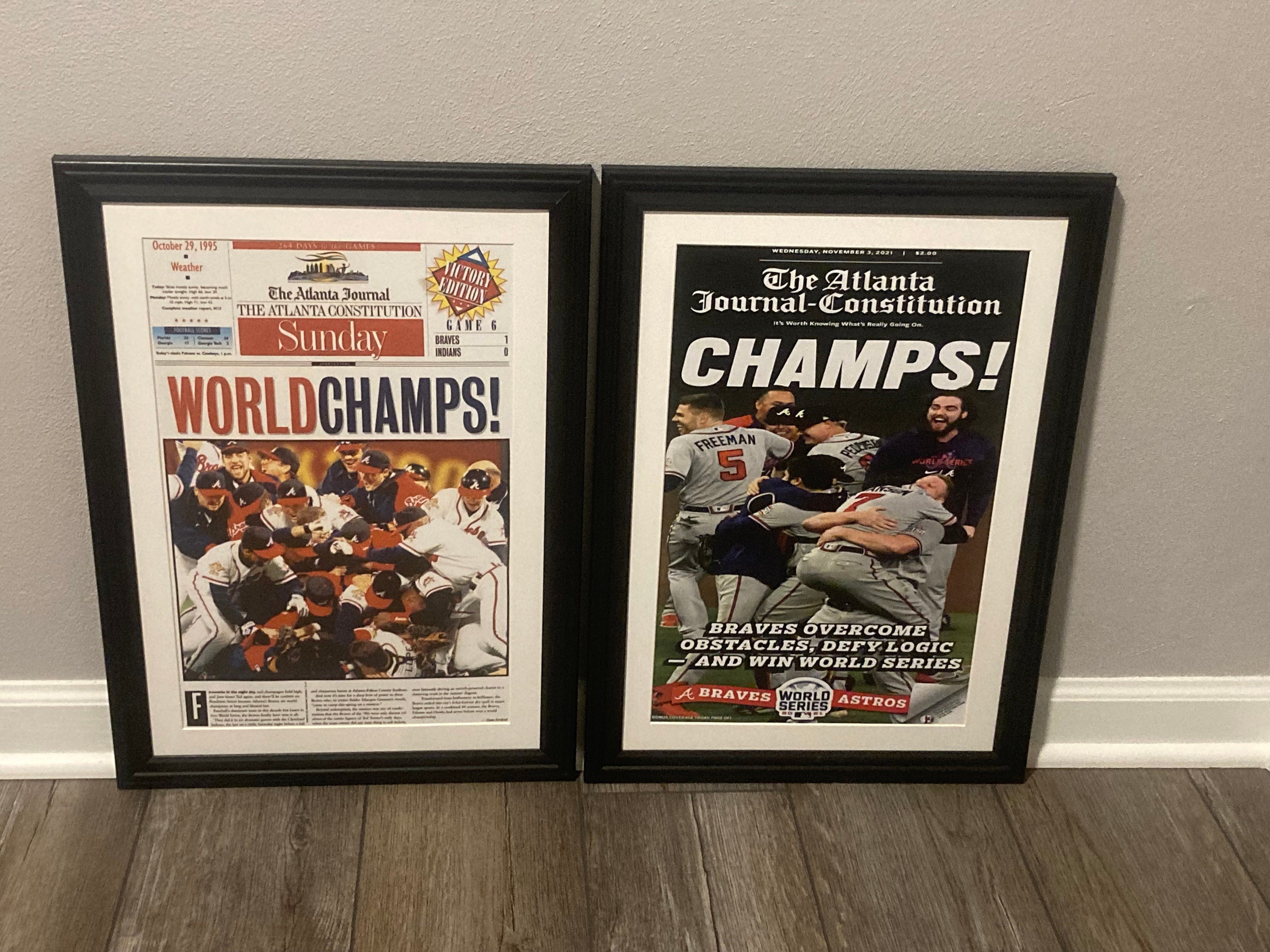 1995 and 2021 Atlanta Braves World Series Champions Framed 