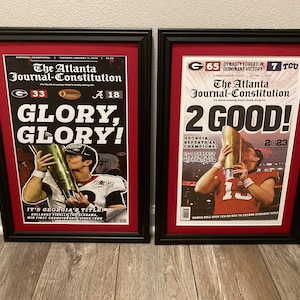 Georgia Bulldogs - 2022 And 2023 College Football National Champions - Framed & Matted Front Page Newspaper Print Set