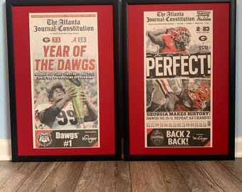Georgia Bulldogs - College Football National Champions - Framed & Matted Front Page Newspaper Set
