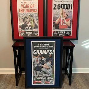 Atlanta Braves And Georgia Bulldogs Champions Framed & Matted Front Page Newspaper Set