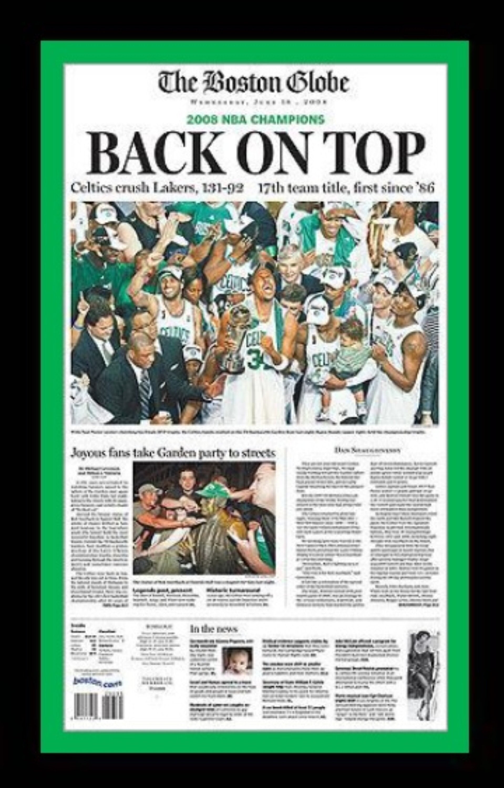 Boston Celtics 2008 World Champions Boston Globe Newspaper Etsy