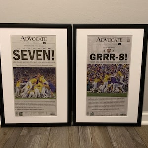 LSU Tigers - 2023 And 2025 College World Series Champions - Framed & Matted Front Page Newspaper Set