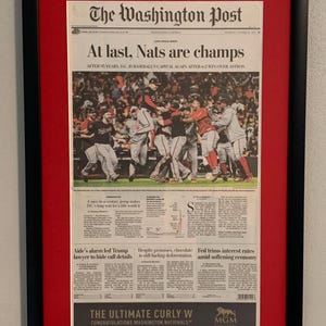 Washington Nationals - 2019 World Series Champions - Framed & Matted Front Page Newspaper