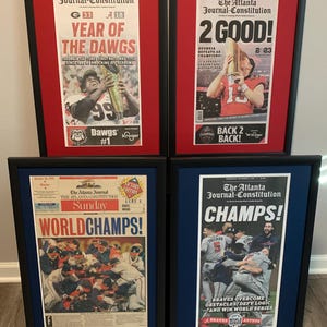 Atlanta Braves And Georgia Bulldogs Champions Framed & Matted Front Page Newspaper Set