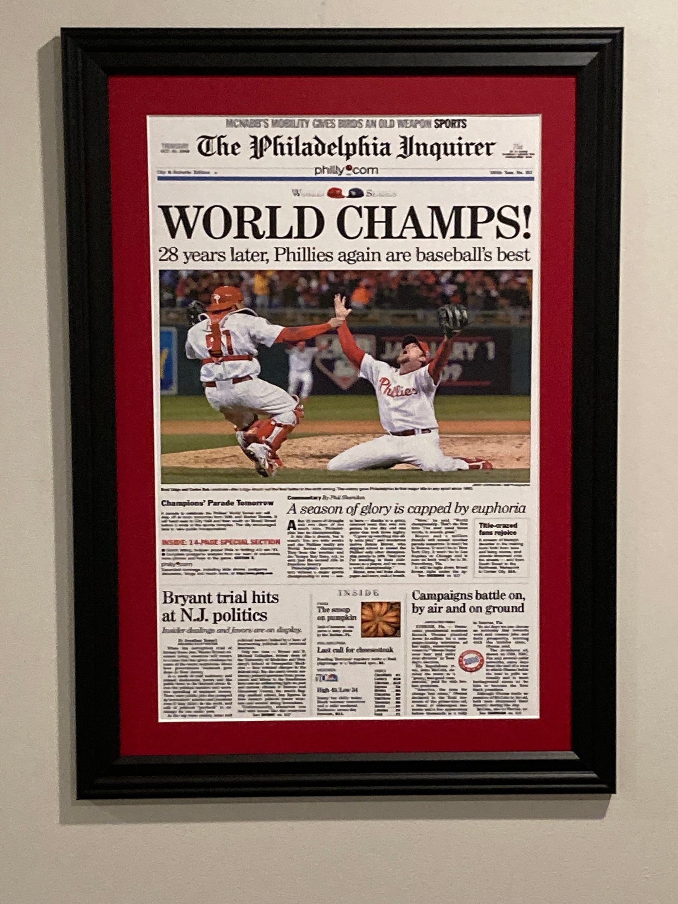 Philadelphia Phillies - 2008 World Series Champions - Philadelphia Inquirer  Newspaper Front Page - Matted & Framed